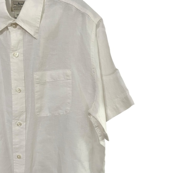LL Bean Linen Shirt Mens Large Reg. Slightly Fitted White Short Sleeve Casual - Picture 7 of 14